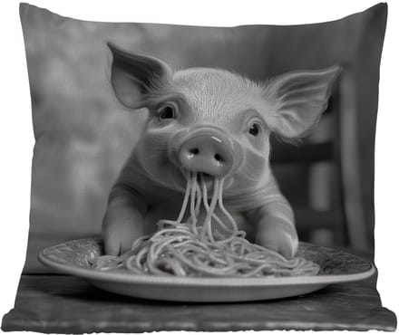 Tuinkussen - Varken - Schattig - Spaghetti - Zwart wit - Dier - 40x40 cm - Weerbestendig