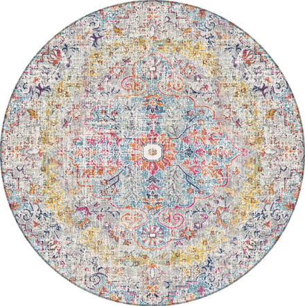 SURYA Lou rond vloerkleed vintage oosters eendblauw