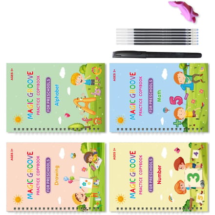 4 stuks Oefen Kladblok Kalligrafie Leren Herbruikbaar Handschrift Oefenboek voor 3-8 Jaar white