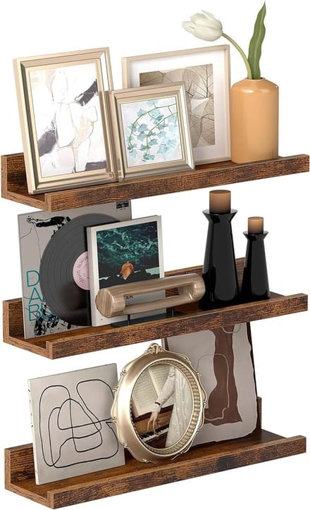 Wandplanken Set - Zwevende Planken - Decoratie Presenteren - Met Hoge Rand - 38 cm Lengte - Rustiek Bruin