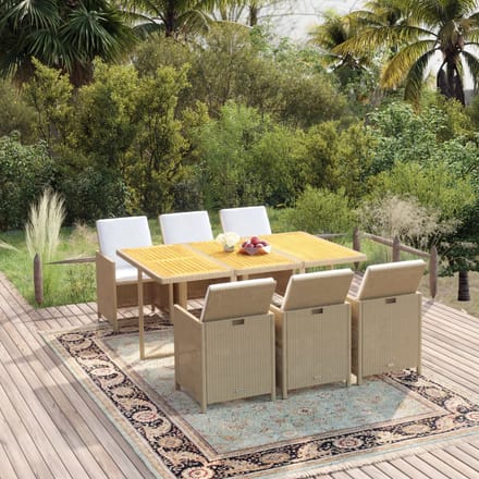 vidaXL - 7-delige - Tuinset - met - kussens - poly - rattan - beige