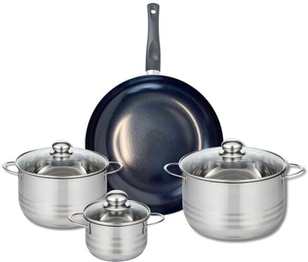 Set van 1 Koekenpan 32 cm en 3 kookpotten 14, 20 en 24 cm Elo Prima Glanzend