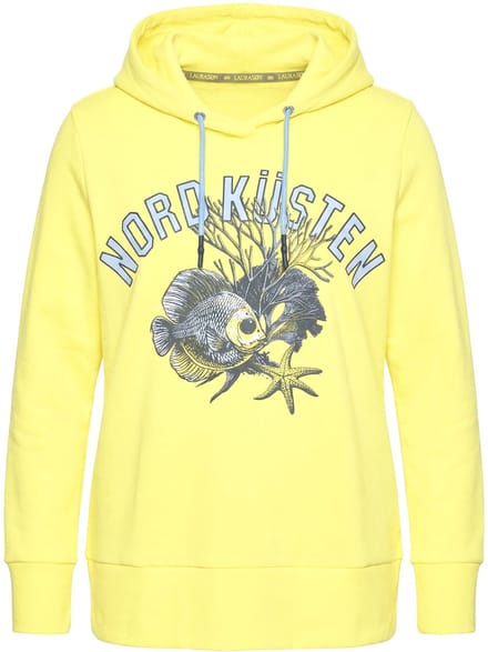 Laurasøn - Dames - Sweatshirt met capuchon printapplicatie OEKO-TEX - Neongeel - Maat 52+