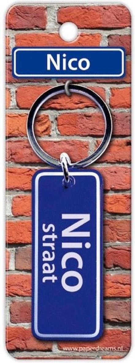 Paper Dreams Sleutelhanger Straatnaam Nico 9 Cm Staal Blauw