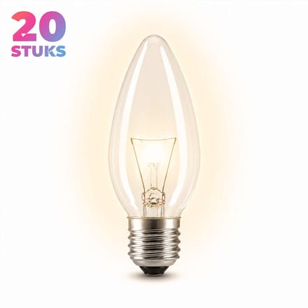 20x Kaarslamp Gloeilamp E27 - 40W - Warm Wit Licht (2700K) - 420 lm - 1 jaar - Dimbaar - 4 pack
