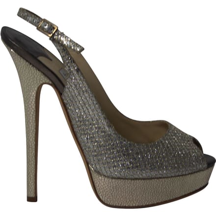 Jimmy Choo Vita Glitter Hakken in Champagne Leer