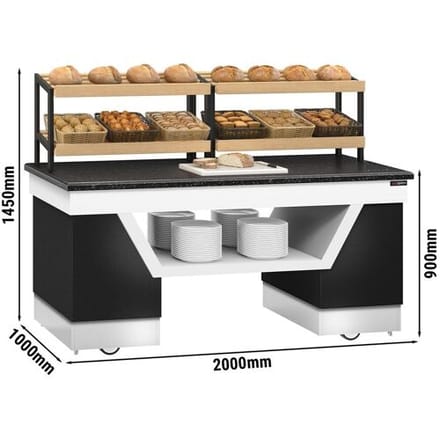 GGM Gastro Brotregal BELFAST - 2000mm - mit Rollen - schwarze Granit-Arbeitsplatte