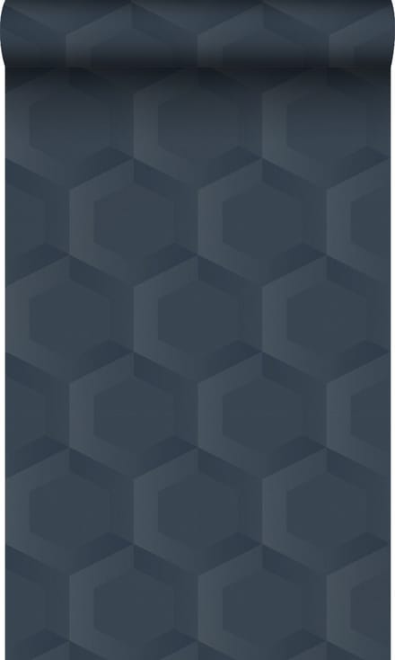 Origin Wallcoverings behang 3d hexagon motief donkerblauw - 53 cm x 10.05 m - 348022