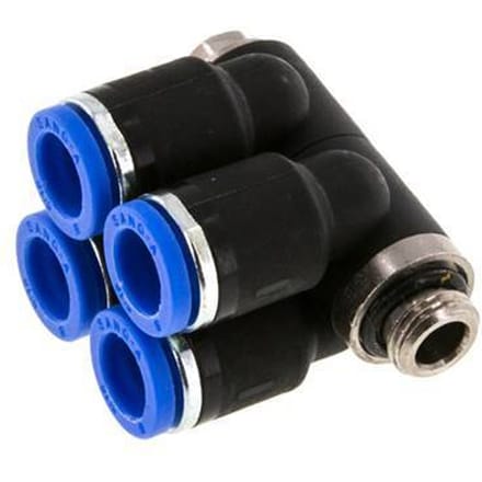 8mm x G1/8'' 4-way Manifold Messing/PA 66 Insteekfitting Buitendraad Draaibaar NBR
