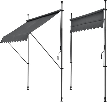 Klem zonwering luifel handmatig uitschuifbaar grijs 300x120 cm