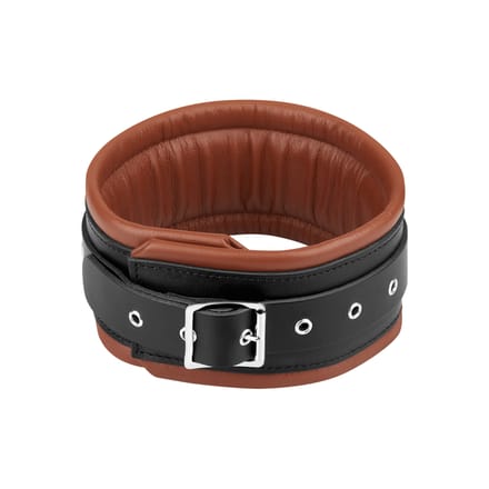 Rimba - Halsband - Collar - Leer Gevoerd - 7cm Breed - Zwart/Bruin