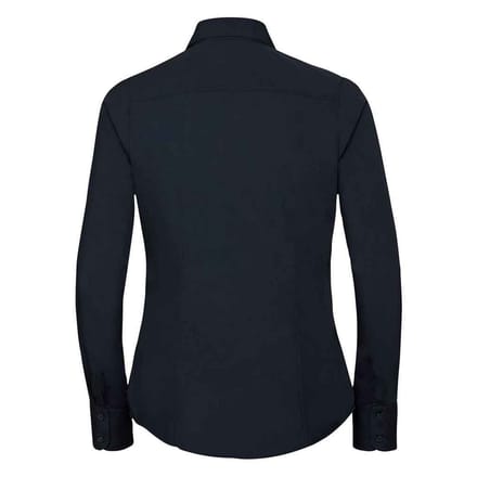 Russell Collection Dames/Dames Poplin met Lange Mouwen Formeel Overhemd (Franse marine)