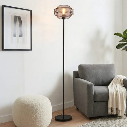 Zwarte staande lamp met opengewerkte kap - Julian