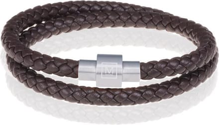 Memphis leren wrap armband Donkerbruin Zilver-24cm