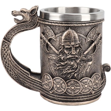 Viking Bierpul Vintage Grote Capaciteit RVS Binnenbeker Hars Proces Ornamenten voor Bier gray