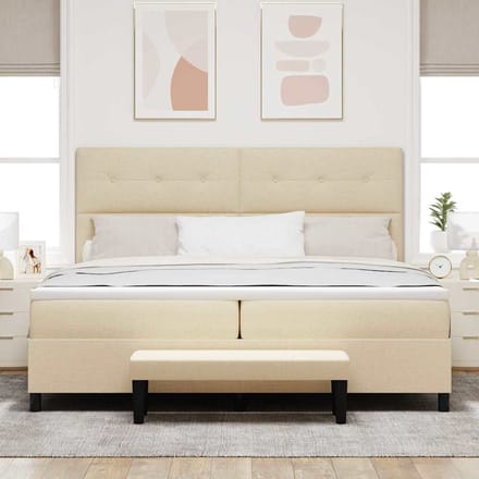 vidaXL - Boxspring - bed - met - hoofdeinde - Crème - 200 - x - 200 - cm - Stof