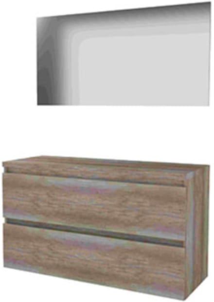 Basic-Line Basic 46 Badkamermeubelset - 120 x 46 cm - Greeploos - 2 Lades - Wastafelblad - Spiegel - Scotch Oak