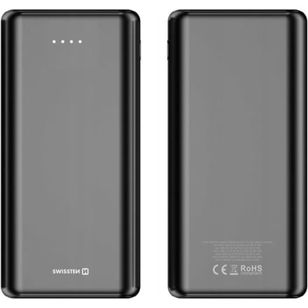 Swissten Powerbank Power Line - 20.000 mAh - USB & USB-C - Geschikt voor o.a. iPhone & Samsung - Zwart