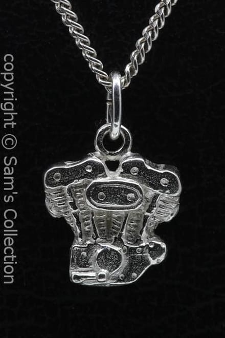Zilveren Harley Early sportster motorblok ketting hanger