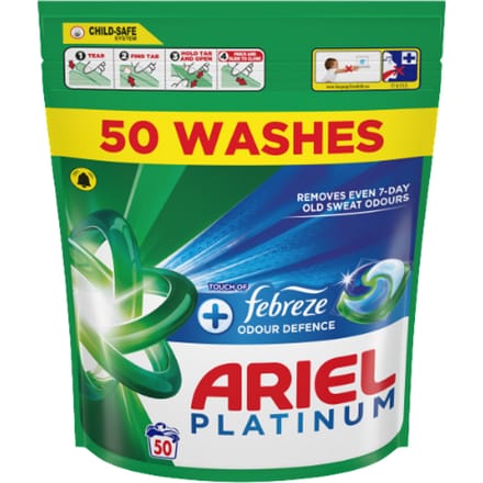Ariel Platinum + Febreze Odour Defence Wasmiddelcapsules - 50 Stuks