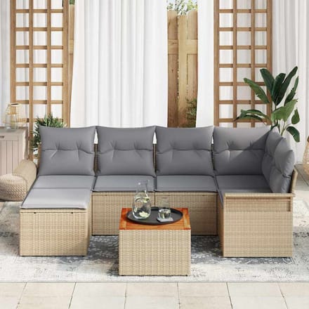 vidaXL - Tuinbank - Set - 7 - st - Beige - en - Lichtgrijs - poly - rattan