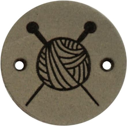 Durable Leren Label met Bolletje Wol en Breinaalden – 2 cm – Set van 2 Stuks