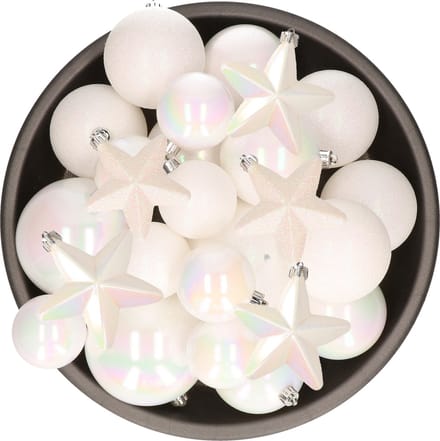 Decoris Kerstballen en Ornamenten - parelmoer wit - 6-7-8-10 cm - mix mat en glans - 32 stuks - kunststof