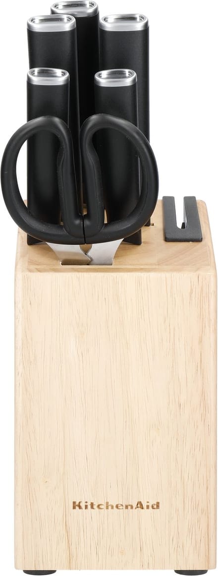 Messenset met slijper en blok van rubberhout, 6-delig, Japans 420J2-staal - KitchenAid