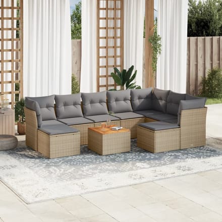 vidaXL - 10-delige - Loungeset - met - kussens - poly - rattan - beige