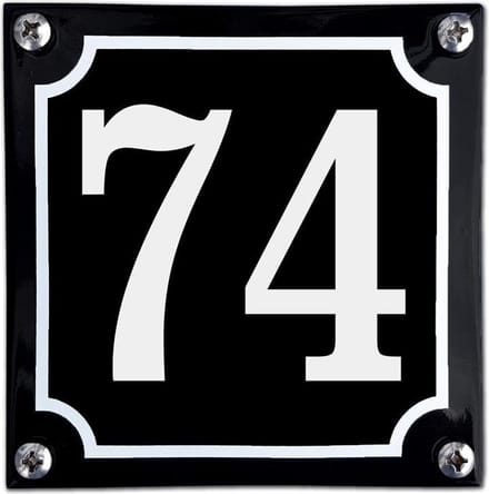 Zwart emaille huisnummer  - 74