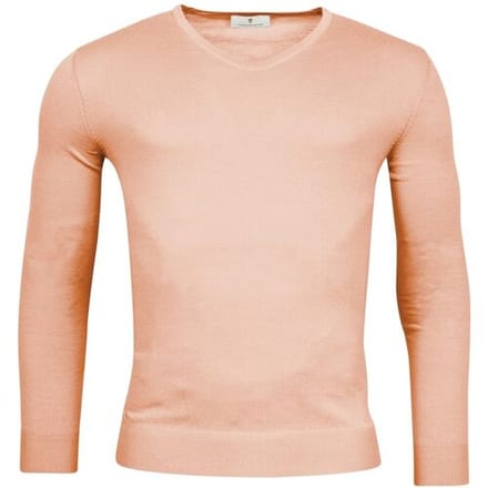 Thomas Maine Trui V-Neck Single Knit Merinowol Light Peach / male