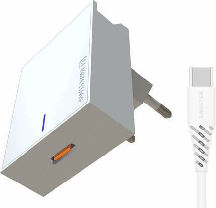 Swissten USB-C Snellader - 25W - Inclusief USB-C naar USB-C kabel van 1.2m - Wit