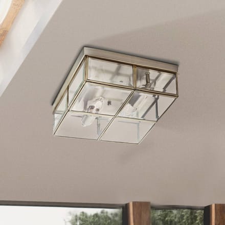Searchlight Plafondlamp Flush Klassik, 25x25cm, messing antiek