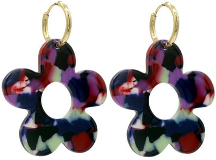 Oorringen met Bloem - RVS - 5 cm - Multicolor
