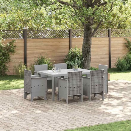 vidaXL - Tuin - Eettafel - Set - 7 - st - Lichtgrijs - Polt - riet