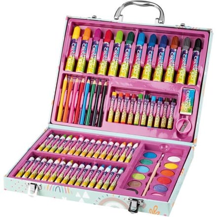 CRELANDO Kinder tekenkoffer 76-delig (Regenboog)