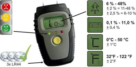 Digitale vochtmeter voor haardhout / hout / bouwmaterialen
