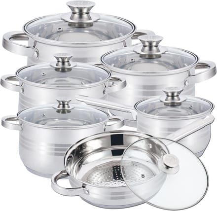 Pannenset met Glazen Deksel - 12-delig - RVS - Inductie - Zilver