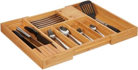 bestekbak bamboe - uitschuifbaar - 33 - 56 cm breed - met 5 - 7 vakken