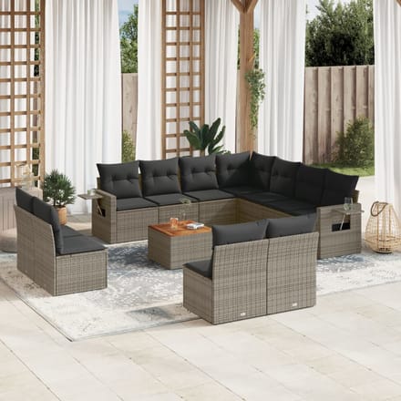 vidaXL - 12-delige - Loungeset - met - kussens - poly - rattan - grijs