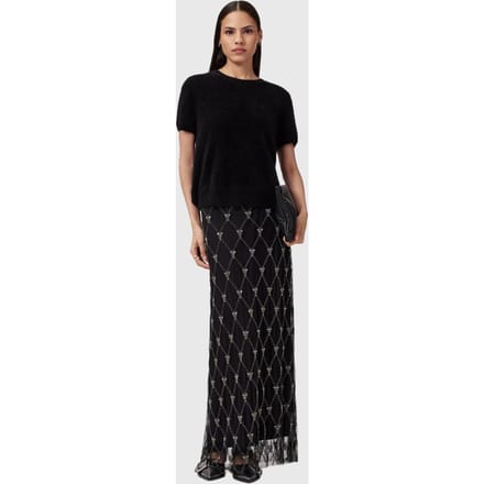 AllSaints Ilka Emb Skirt Black Größe: 2 | Maxiröcke Outlet | Damen | Schwarz