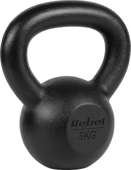 Rebel Active Serie - Gietijzeren Kettlebell - 8kg - Ergonomische Handgreep - Zwart