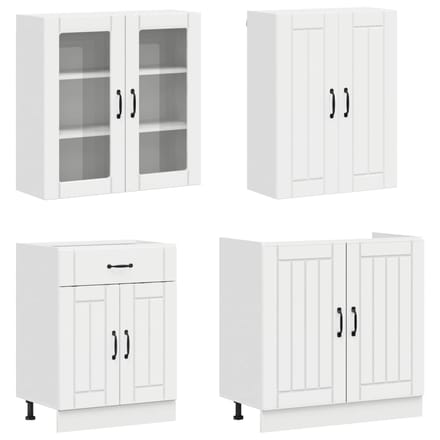 vidaXL - Keukenblok - LUCCA - 4 - st - Hoogglans - Wit - Bewerkt - hout