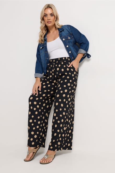 Yours Zwarte Broek Met Polkadots, Getextureerd En Met Wijde Pijpen Size 48