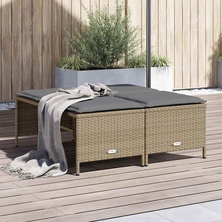 vidaXL - Tuinkrukken - met - kussens - 4 - st - poly - rattan - beige