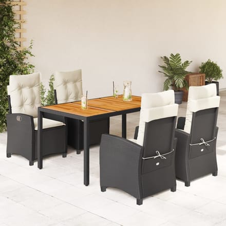 vidaXL - 5-delige - Tuinset - met - kussens - poly - rattan - zwart