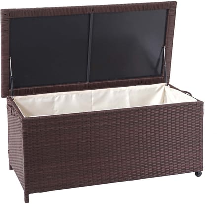 Polyrotan kussenbox MCW-D88, tuinkist kussenbox kist ~ Premium bruin, 51x100x50cm 170l