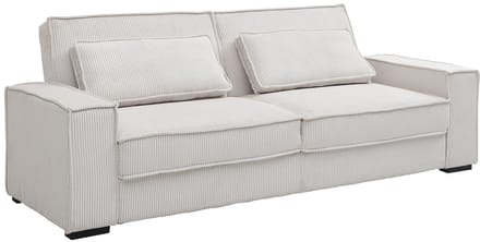 Vente-unique Driezitsslaapbank van beige ribfluweel FINORO