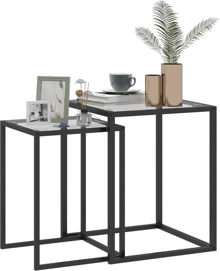 Set van 2 Nesttafels met Gehard Glazen Blad en Stalen Frame - Ruimtebesparend