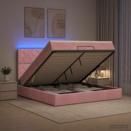 vidaXL - Ottomaanse - Bed - met - Matras - en - LED - Roze - 160 - x - 200 - cm - fluweel